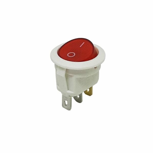 Yuvarlak Anahtar 220V On-Off - Beyaz Kasa Kırmızı Işıklı 3P