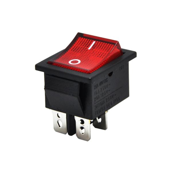 Geniş Anahtar Işıklı On-Off - Kırmızı 4P