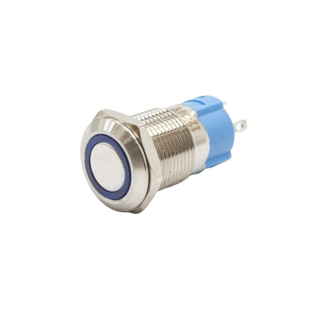 12A-P1-E 12mm Düz Yaylı Işıklı Metal Buton - Mavi