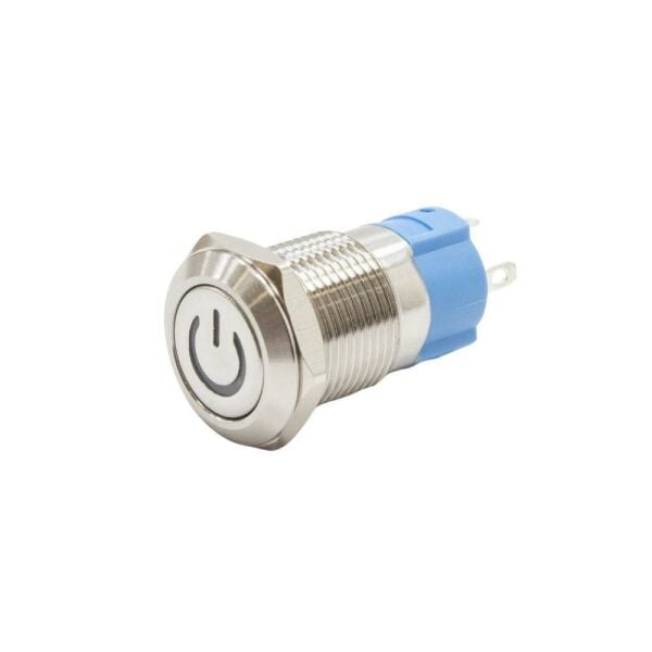 12A-P1-C 12mm Düz Yaylı Işıklı Power Metal Buton - Sarı