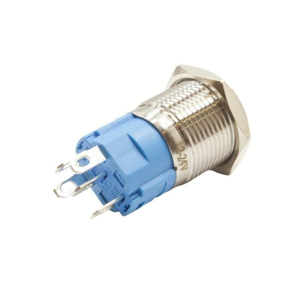 16A-G1-E 16mm Çıkık Yaylı Işıklı Metal Buton - Beyaz