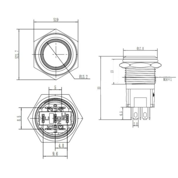 16A-G1-C 16mm Çıkık Yaylı Işıklı Power Metal Buton - Kırmızı