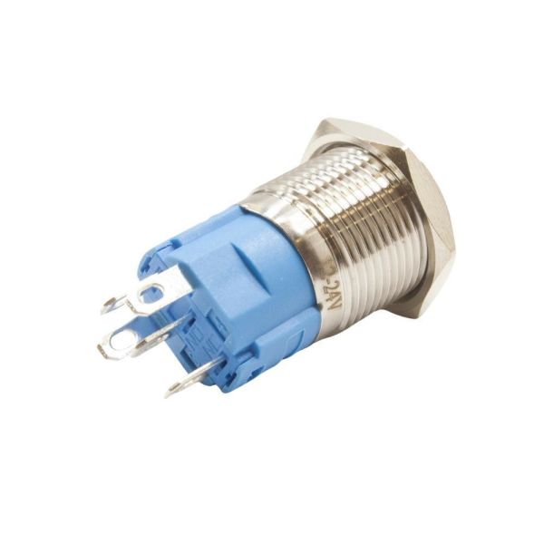 16A-G1-C 16mm Çıkık Yaylı Işıklı Power Metal Buton - Mavi