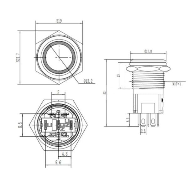 16A-P1Z-E 16mm Düz Anahtarlı Işıklı Metal Buton - Yeşil