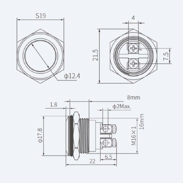 16H-Q1 16mm Bombeli Yaylı Metal Buton