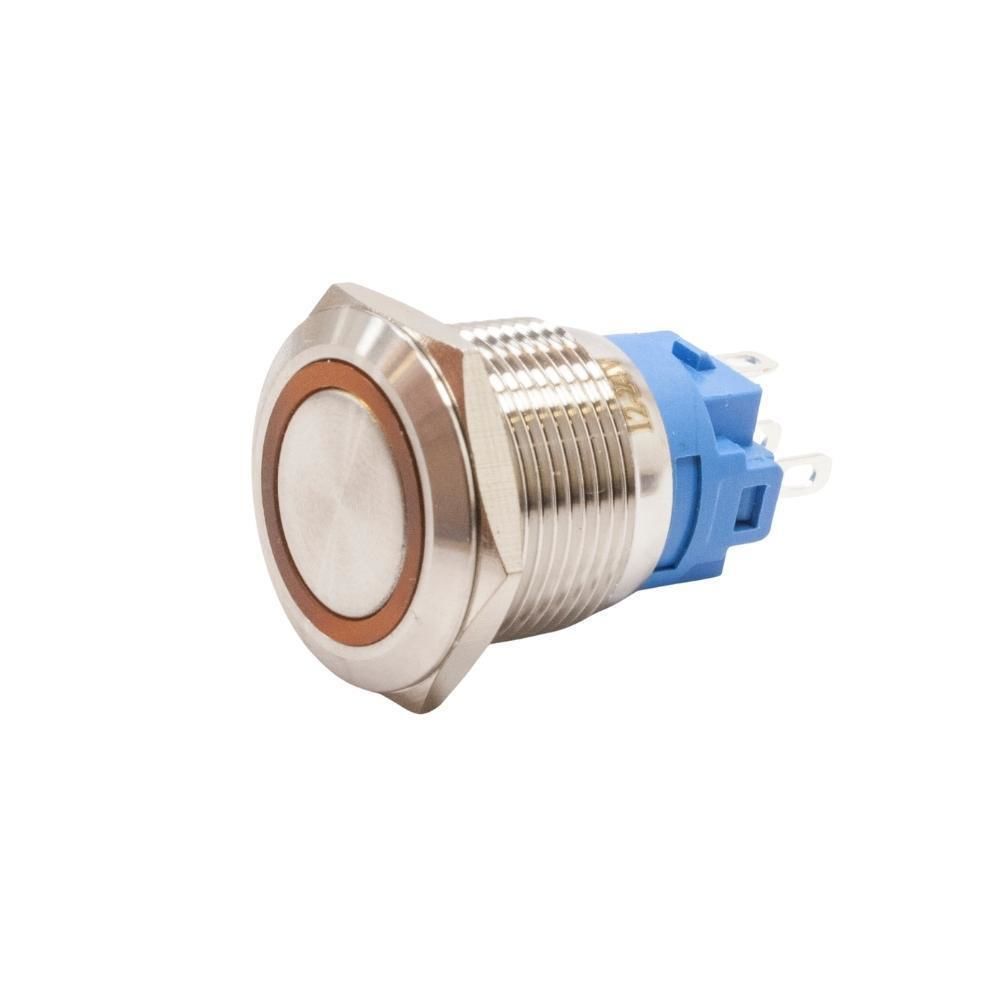 19A-P1-E 19mm Düz Yaylı Işıklı Metal Buton - Sarı