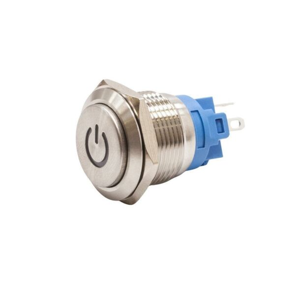 19A-G1-C 19mm Çıkık Yaylı Işıklı Power Metal Buton - Sarı