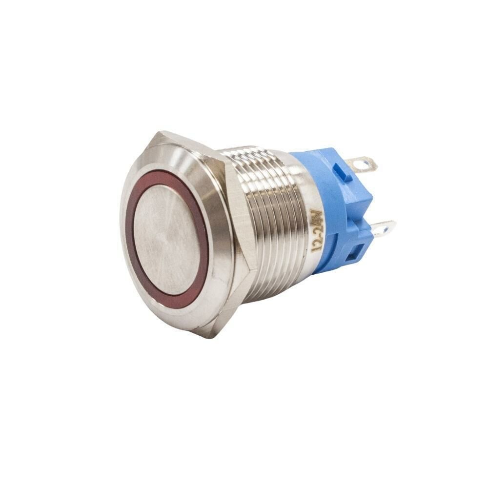 19A-P1Z-E 19mm Düz Anahtarlı Işıklı Metal Buton - Kırmızı