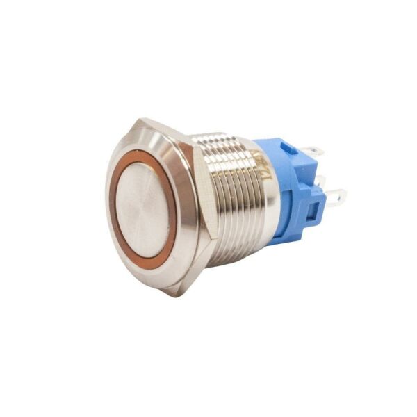 19A-P1Z-E 19mm Düz Anahtarlı Işıklı Metal Buton - Sarı