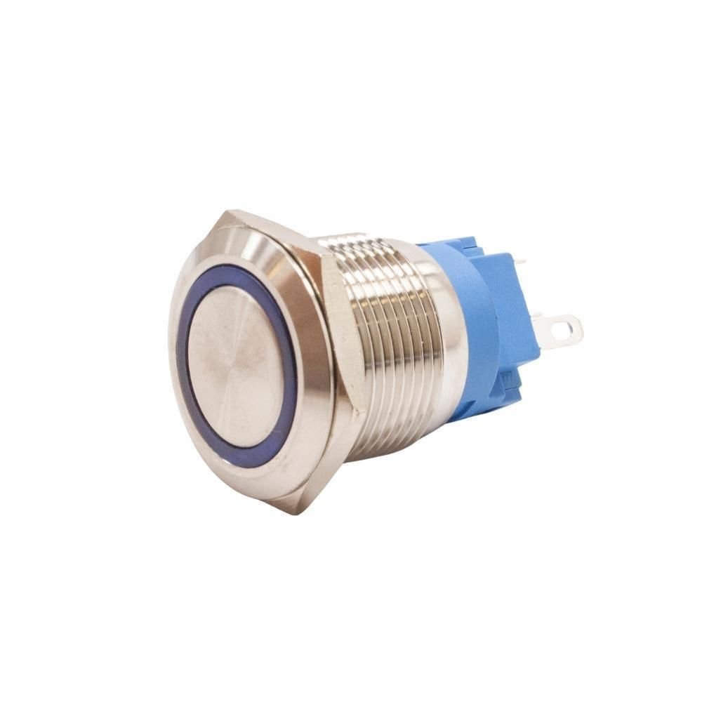 19A-P1Z-E 19mm Düz Anahtarlı Işıklı Metal Buton - Mavi
