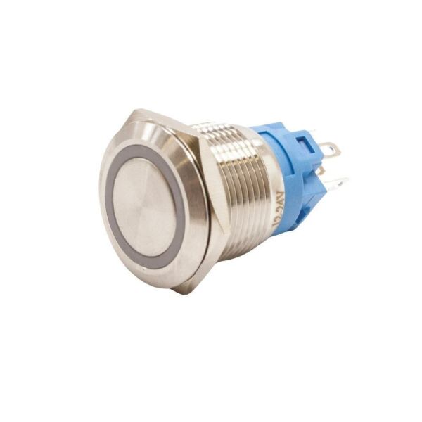 19A-P1Z-E 19mm Düz Anahtarlı Işıklı Metal Buton - Beyaz