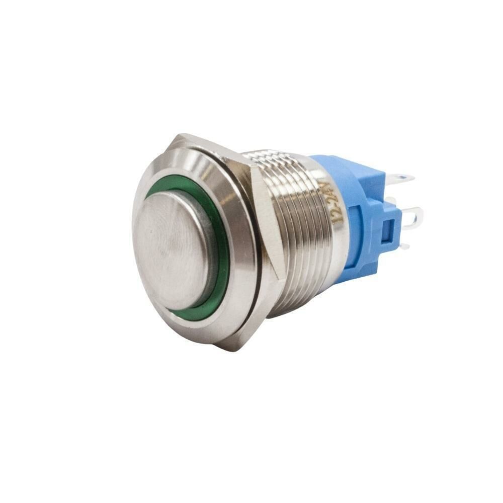 19A-G1Z-E 19mm Çıkık Anahtarlı Işıklı Metal Buton - Yeşil