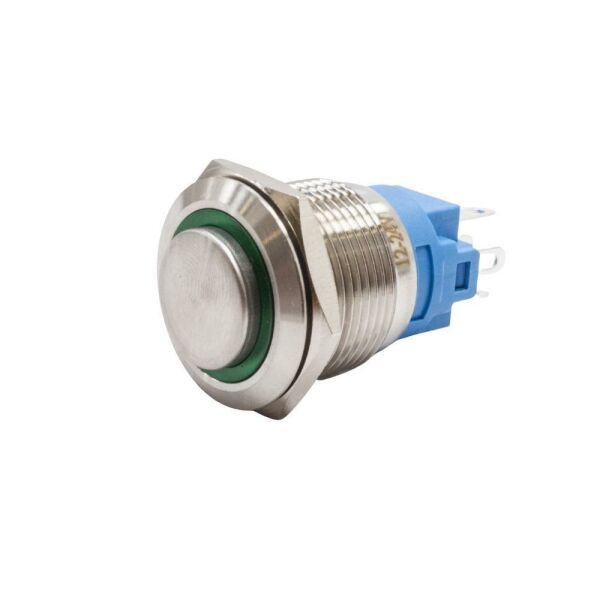 19A-G1Z-E 19mm Çıkık Anahtarlı Işıklı Metal Buton - Yeşil