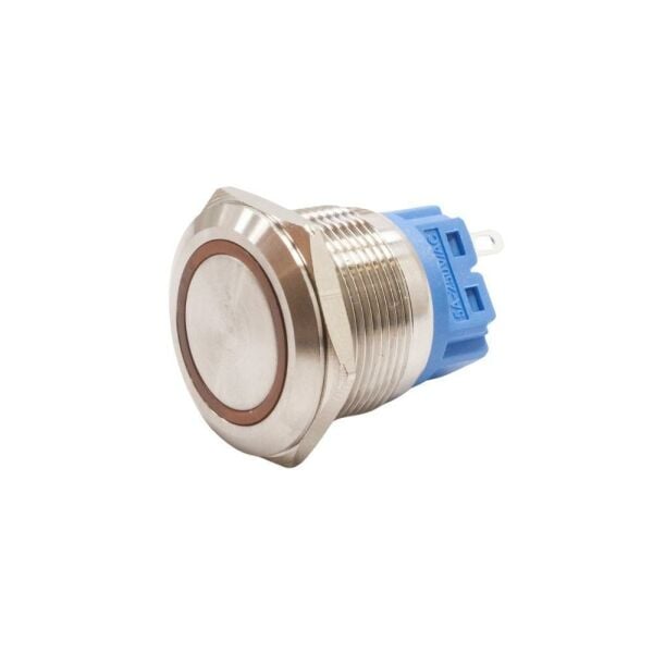 22B-P1-E 22mm Düz Yaylı Işıklı Metal Buton - Sarı