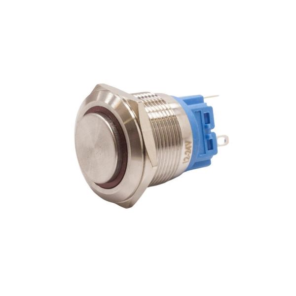 22B-G1-E 22mm Çıkık Yaylı Işıklı Metal Buton - Kırmızı