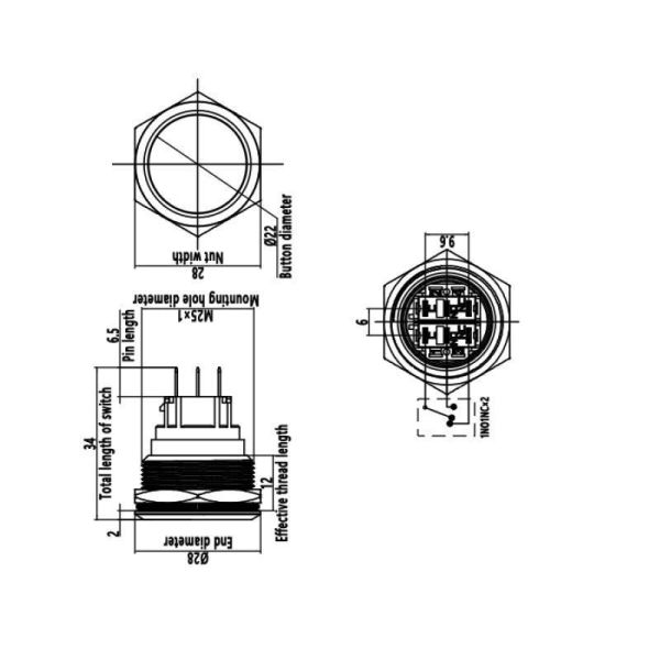 25B-P1 25mm Düz Yaylı Metal Buton