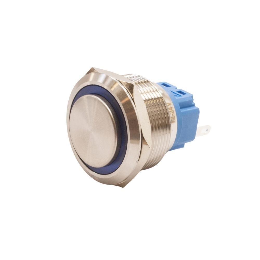 25B-G1-E 25mm Çıkık Yaylı Işıklı Metal Buton - Mavi