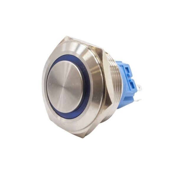 28B-G1-E 28mm Çıkık Yaylı Işıklı Metal Buton - Mavi