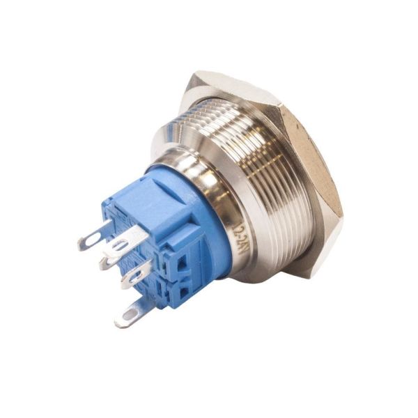 28B-P1-EC 28mm Düz Yaylı Işıklı Power Metal Buton - Yeşil