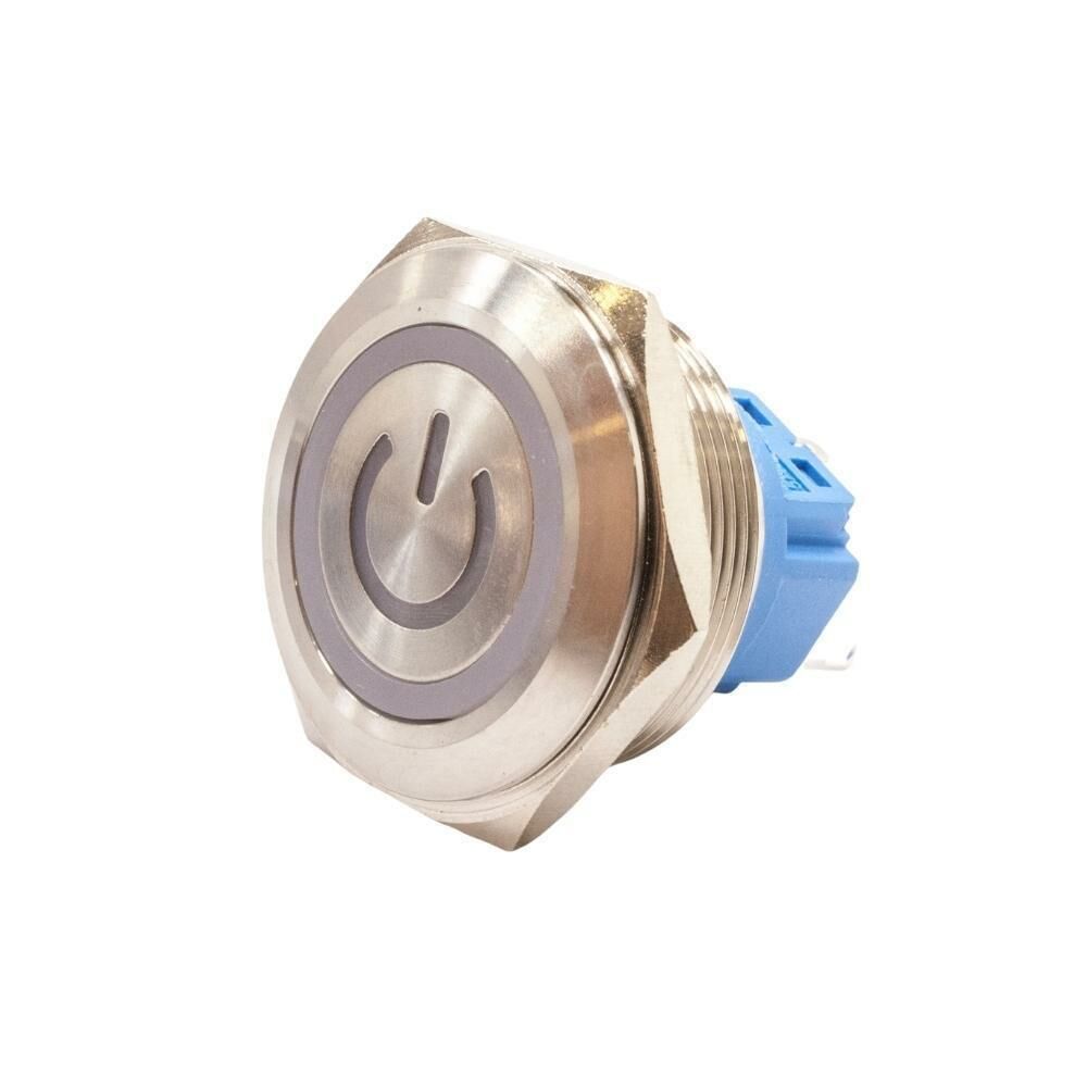 28B-P1-EC 28mm Düz Yaylı Işıklı Power Metal Buton - Beyaz