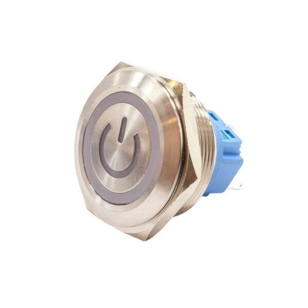 28B-P1-EC 28mm Düz Yaylı Işıklı Power Metal Buton - Beyaz
