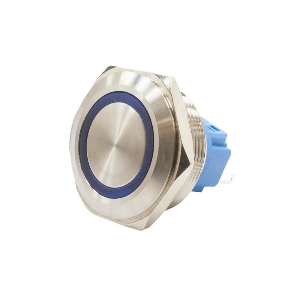28B-P1Z-E 28mm Düz Anahtarlı Işıklı Metal Buton - Mavi