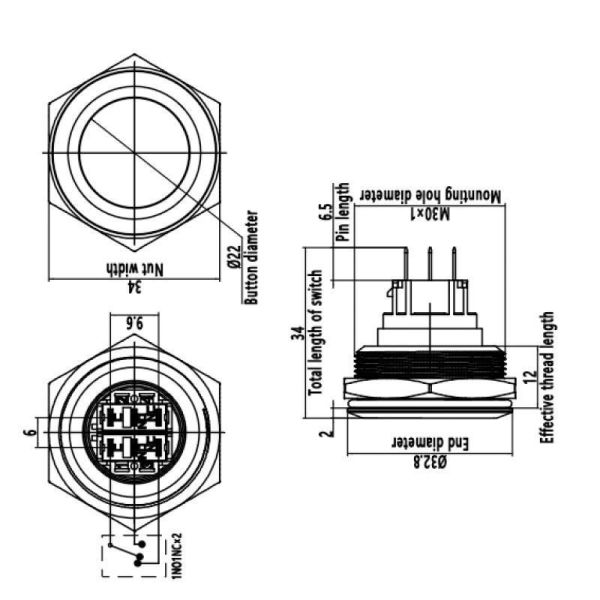 30B-P1Z 30mm Düz Anahtarlı Metal Buton