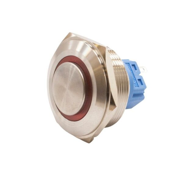 30B-G1-E 30mm Çıkık Yaylı Işıklı Metal Buton - Kırmızı