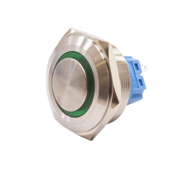 30B-G1-E 30mm Çıkık Yaylı Işıklı Metal Buton - Yeşil