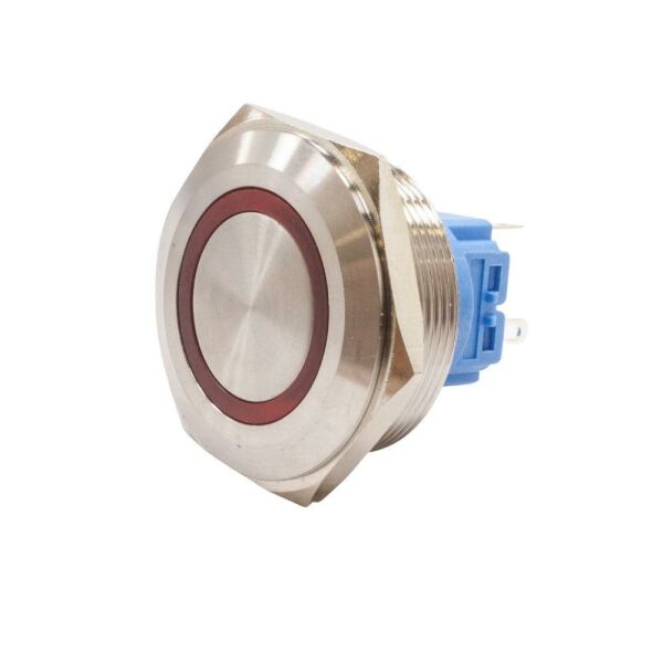 30B-P1Z-E 30mm Düz Anahtarlı Işıklı Metal Buton - Kırmızı