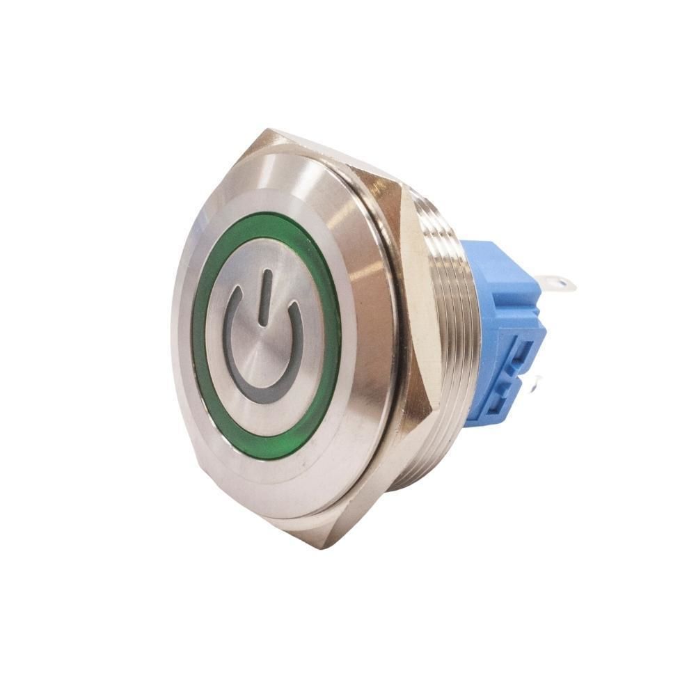 30B-P1Z-EC 30mm Düz Anahtarlı Işıklı Power Metal Buton - Yeşil