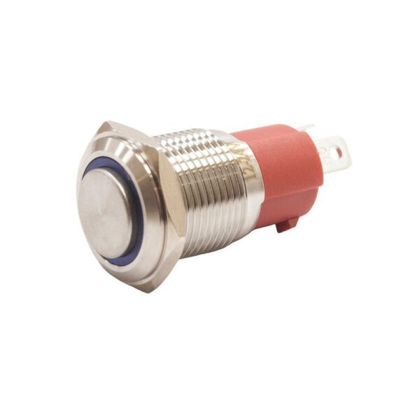 16D-G1-E 16mm Çıkık Yaylı Işıklı Metal Buton - Mavi