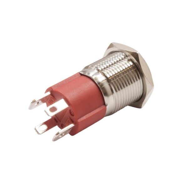 16D-P1Z-EC 16mm Düz Anahtarlı Işıklı Power Metal Buton - Kırmızı