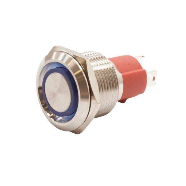 19D-P1Z-E 19mm Düz Anahtarlı Işıklı Metal Buton - Mavi