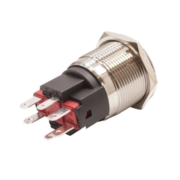 22E-P1Z-EC 22mm Düz Anahtarlı Işıklı Power Metal Buton - Mavi