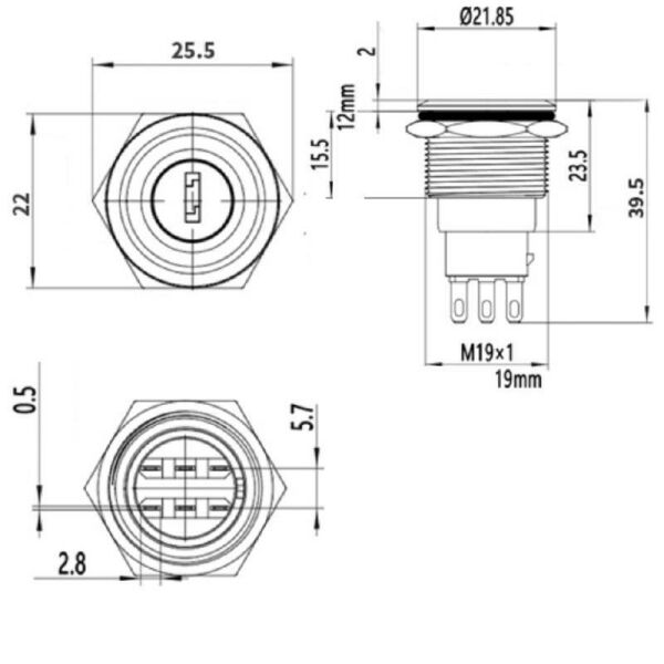 19Y-P1 19mm Anahtarlı Kalıcı Mandal Buton 0-1