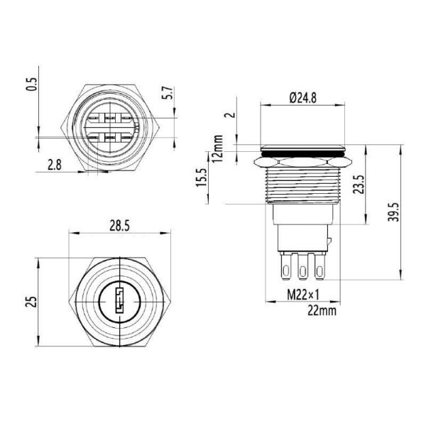 22Y-P1 22mm Anahtarlı Kalıcı Mandal Buton 0-1
