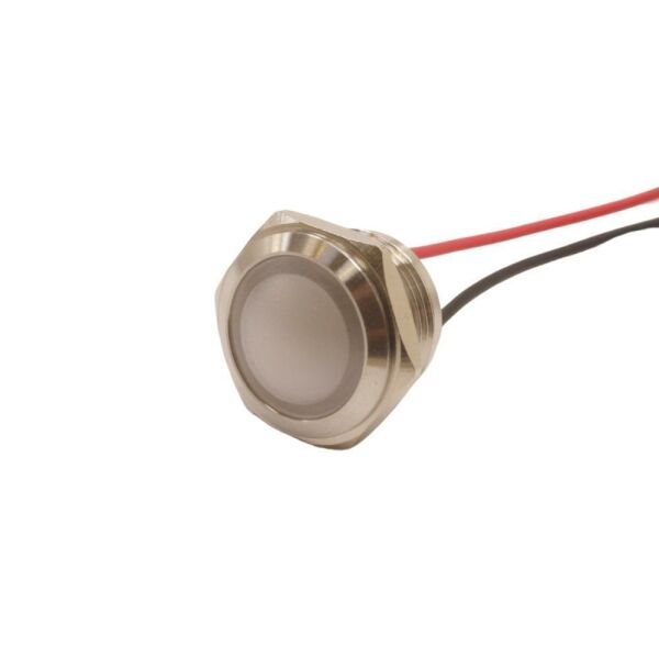16L-P1 16mm 12-24V Kablolu Metal Sinyal Lambası - Beyaz