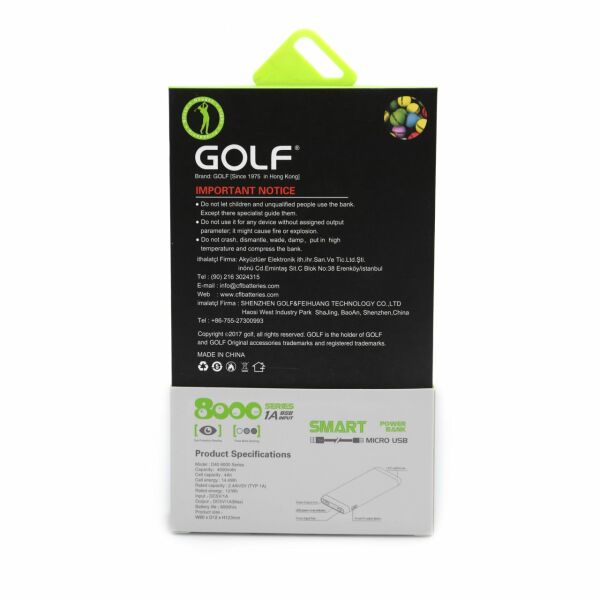 Golf Powerbank 4000 mAh Mavi (Led Işıklı)